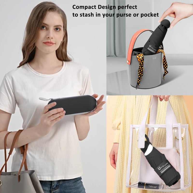 BAODINI Travel Essentials Mini Umbrella for Purse With Case Small Compact UV Sun Protection Lightweight Tiny Pocket Manual Open Close Umbrella for Women Kids and Men Fit Purse Backpack - Image 4